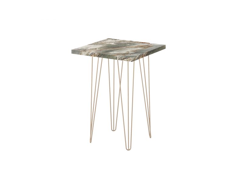 Eltham Side Table with Wooden Top Marble Stone Effect and Chrome Legs - 62 cm Height